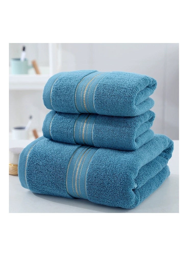 طقم مناشف قطنية ومناشف حمام، طقم من 3 قطع مناشف سريعة الجفاف وعالية الامتصاص، مناشف حمام ناعمة لطيفة على البشرة للاستخدام اليومي وتقديم الهدايا، ديكور منزلي أنيق (أزرق) - Image 1