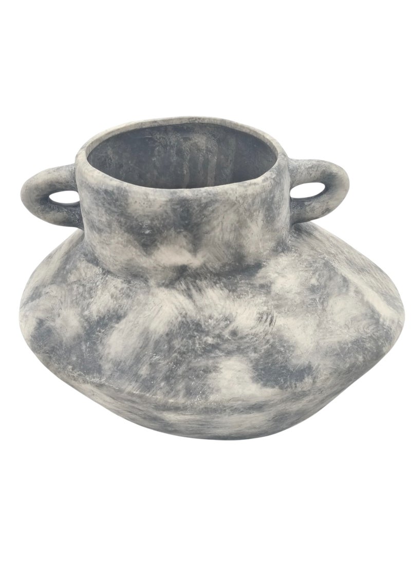 AKDC Clay Flower Vase 21cm*16cm*17cm, Tabletop Centerpiece, Distressed Grey - Image 1