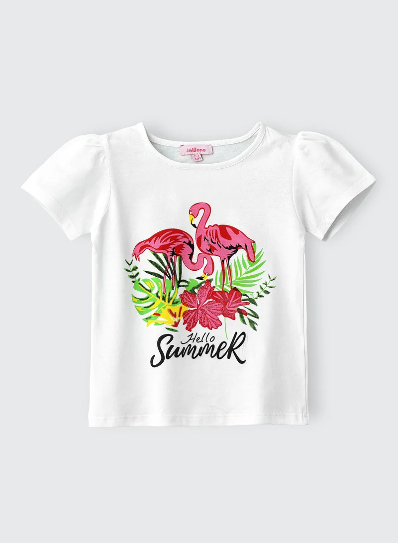 Jelliene Hello Summer Flamingo Cotton Tee for Girls