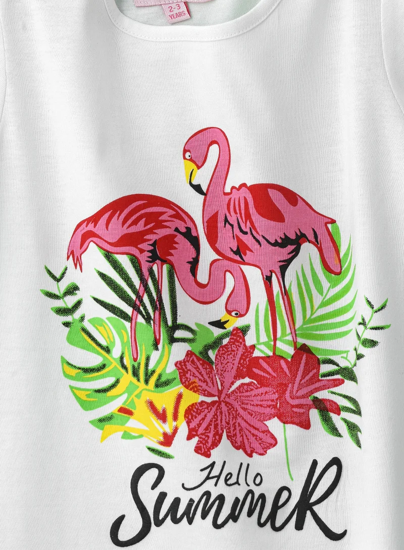 Jelliene Hello Summer Flamingo Cotton Tee for Girls
