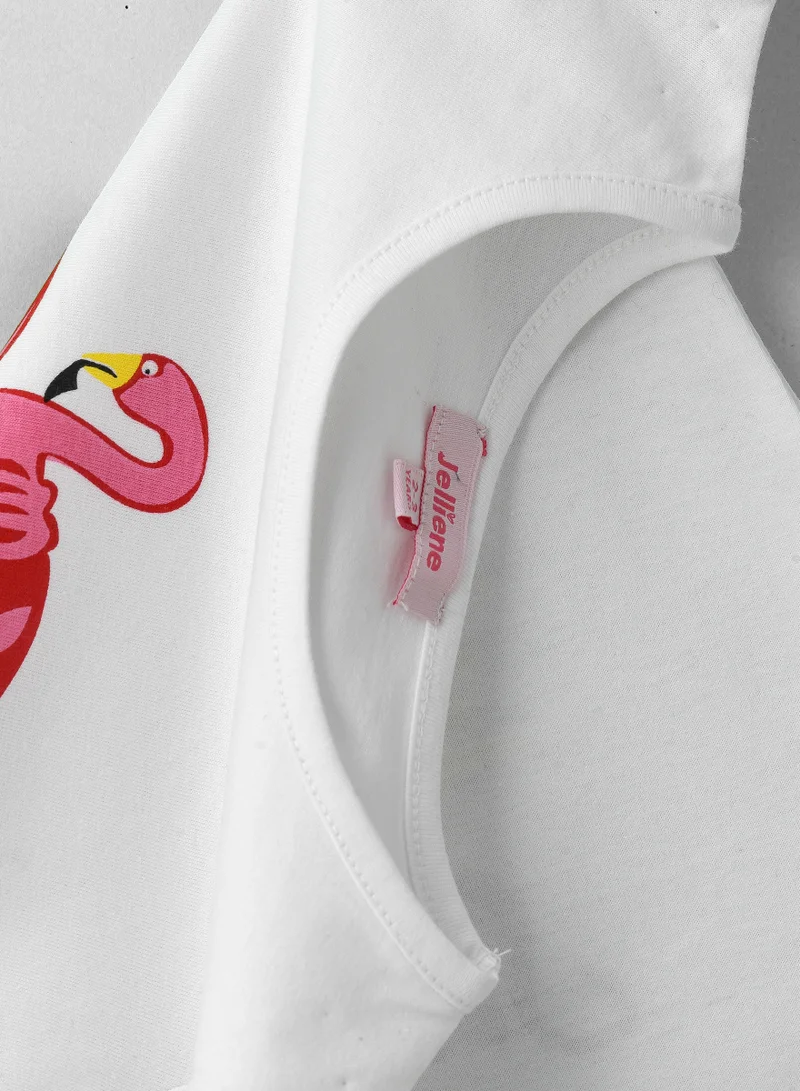 Jelliene Hello Summer Flamingo Cotton Tee for Girls