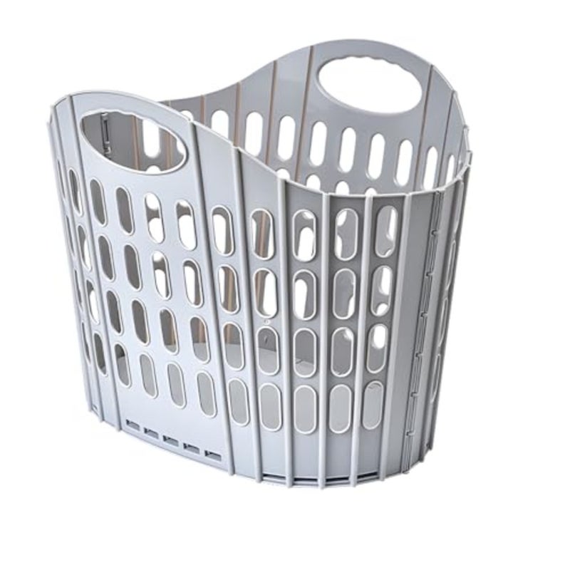 Foldable laundry basket for home, dorm, travel use; polypropylene material; gray color; 63L capacity, collapsible design with carry handle for space-saving storage - Image 1