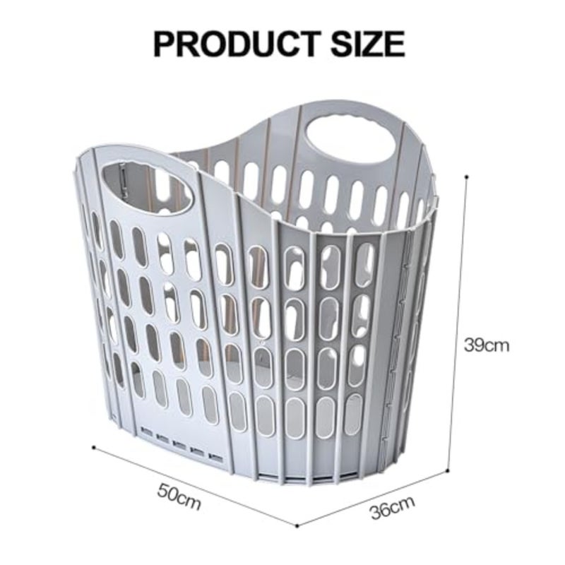 Foldable laundry basket for home, dorm, travel use; polypropylene material; gray color; 63L capacity, collapsible design with carry handle for space-saving storage - Image 2