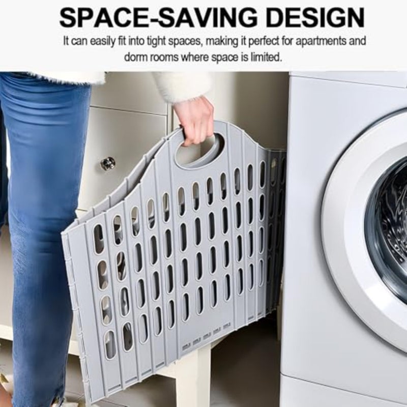 Foldable laundry basket for home, dorm, travel use; polypropylene material; gray color; 63L capacity, collapsible design with carry handle for space-saving storage - Image 4