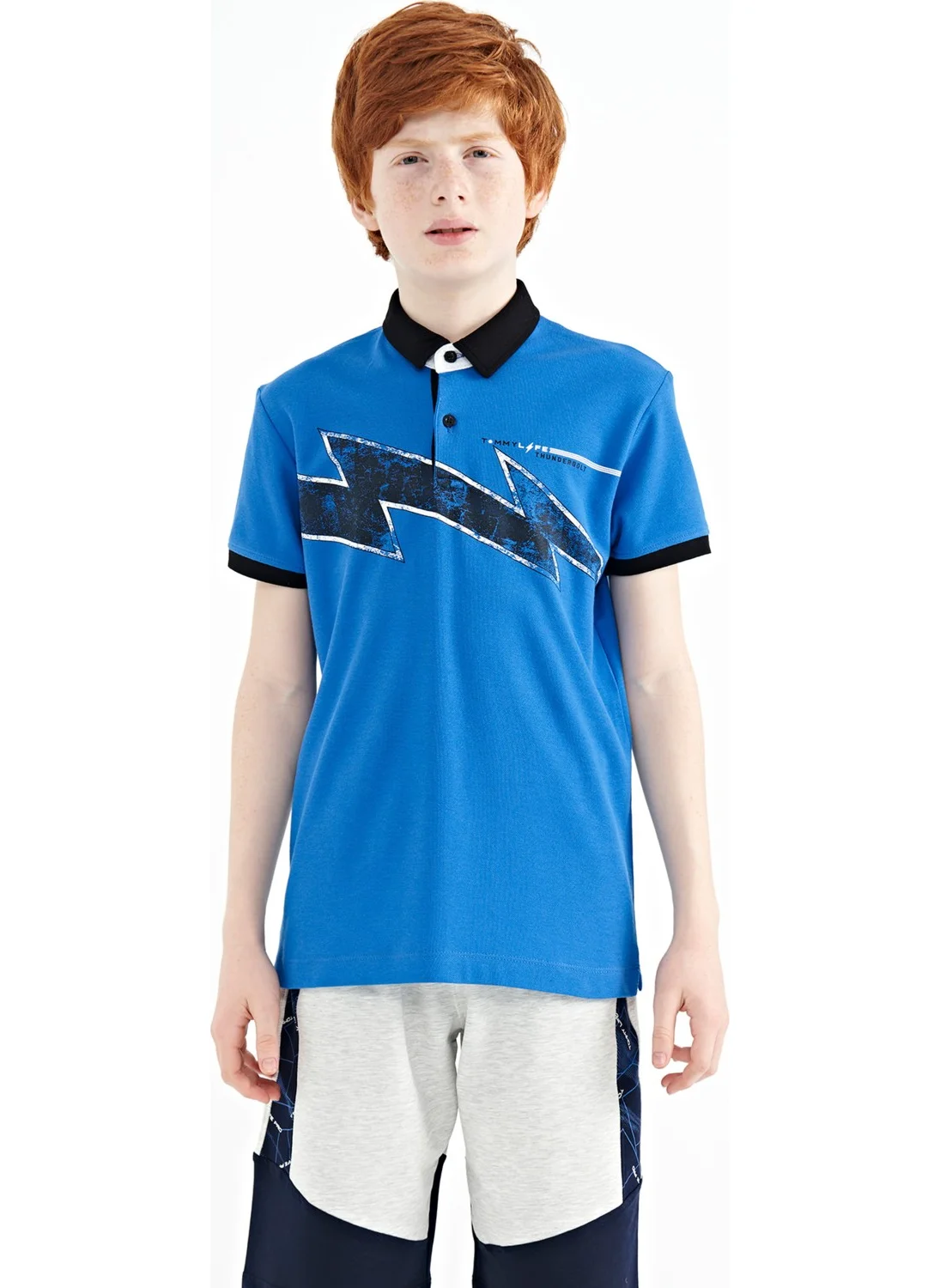 تومي لايف Saks Print Detailed Standard Pattern Polo Collar Boy T-Shirt - 11154