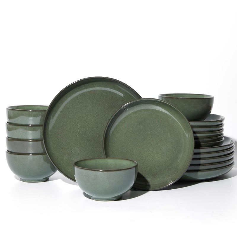 Pokini Stoneware Dinnerware Sets, Ceramic Plates and Bowls Set, Microwave & Dishwasher Safe Kitchen Dishes, Modern Dinner Salad Plates | Cereal Bowls, Dishware Sets Service for 4 Forest Green - Image 1