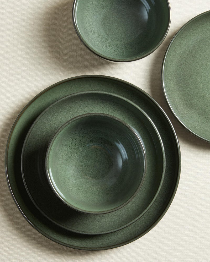 Pokini Stoneware Dinnerware Sets, Ceramic Plates and Bowls Set, Microwave & Dishwasher Safe Kitchen Dishes, Modern Dinner Salad Plates | Cereal Bowls, Dishware Sets Service for 4 Forest Green - Image 3
