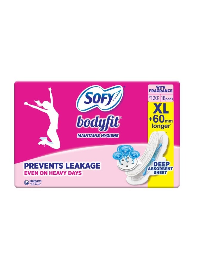 Sofy Sofy Bodyfit Pro Sanitary Pads (XL Size - 290 mm) 18 pads - Deep Absorption & fragrance, Centre Thick Fit , Soft on skin with comfy dry top sheet, with disposable wrap, (Pack of 1) - Image 1