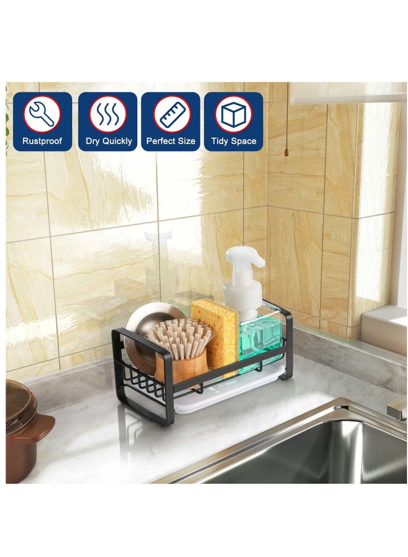 304 Stainless Steel Kitchen Sink Sponge Holder with Removable Drip Tray, Countertop Organizer for Dish Soap, Black (Dispenser and Brush Not Included) - Image 5