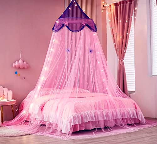 Nattey Bed Canopy with Lights,Bed Canopy for Girls Canopy Bed Curtains Girls Bedroom Decor for Twin to King Size Bed (Purple and Pink) - Image 5