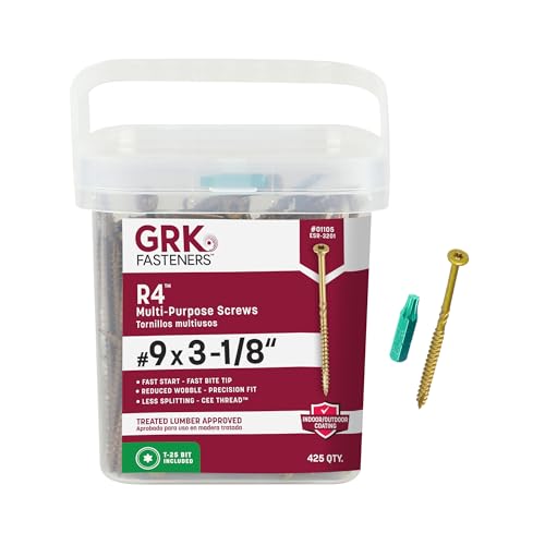 GRK Fasteners R4 #9 x 3-1/8 Inch, Multi-Purpose Framing Screws, 425 PCS, Rust Resistant Climatek Coating, Outdoor Fencing and Deck Screws, Fast Bite Tip, Star Drive Recess, T-25 Bit Included, Gold - Image 1