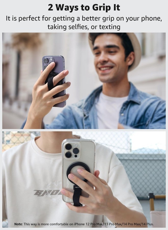 SUPERONE for MagSafe Phone Grip with Finger Strap, Removable Magnetic Ring Holder with Kickstand Finger Loop, MagSafe Accessories for iPhone 17/16/15/14/13/12 Series, Black - Image 3