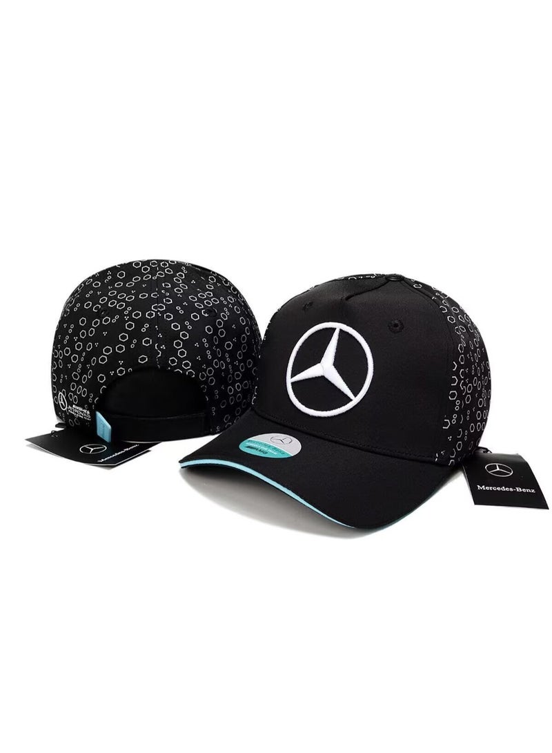 Mercedes-Benz Official Black Baseball Cap with Geometric Hexagon Pattern