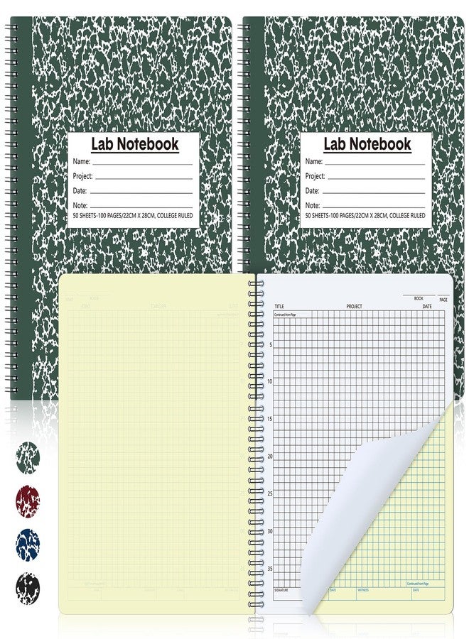 Affrolling 2 Pack Carbonless Lab Notebook Carbon Copy 8.5'' x 11'' Laboratory Engineering Chemistry Computation Notebook Science Grid Contains 25 Set Pages 100 Sheets Total Coil Binding(Dark Green) - Image 1