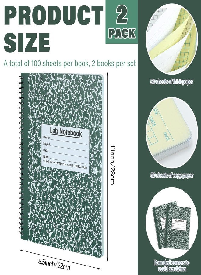 Affrolling 2 Pack Carbonless Lab Notebook Carbon Copy 8.5'' x 11'' Laboratory Engineering Chemistry Computation Notebook Science Grid Contains 25 Set Pages 100 Sheets Total Coil Binding(Dark Green) - Image 2