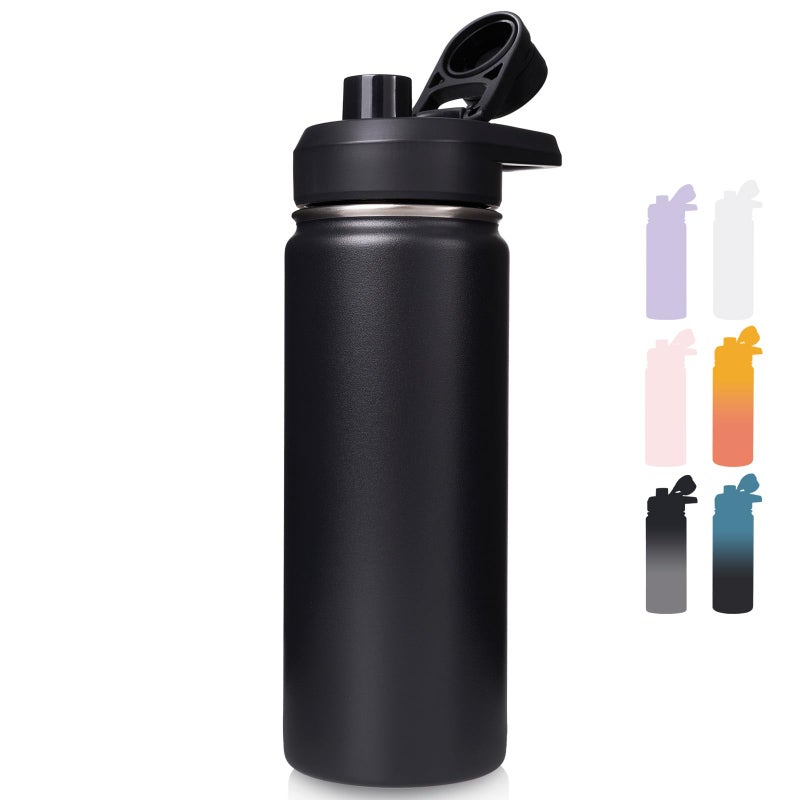 Fijinhom 18 oz Insulated Water Bottle with Handle, 304 Stainless Steel Water Bottles with Wide Mouth, Double Wall Vacuum Sports Water Bottle, BPA Free, Keep Cold and Hot, Black - Image 1