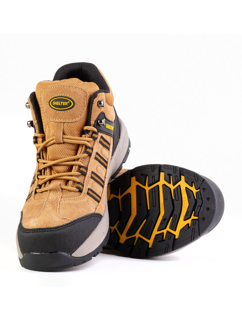 Shelter Industrial Safety Shoes for Men Durable Steel Toe Work Shoes with Cow Split Leather and Slip-Resistant Sole - Image 4