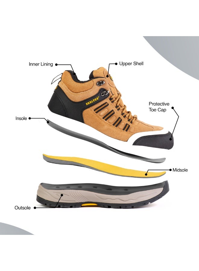 Shelter Industrial Safety Shoes for Men Durable Steel Toe Work Shoes with Cow Split Leather and Slip-Resistant Sole - Image 5