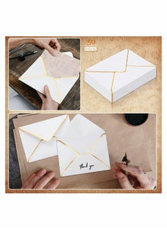 Generic 50 Pack 5x7 Envelopes for Invitations, SYOSI Self-Adhesive V Flap A7 Luxury Mailing Envelopes Cards with Gold Border for Wedding Greeting, Gift Cards, Graduation, Birthday Party (White)  - Image 2