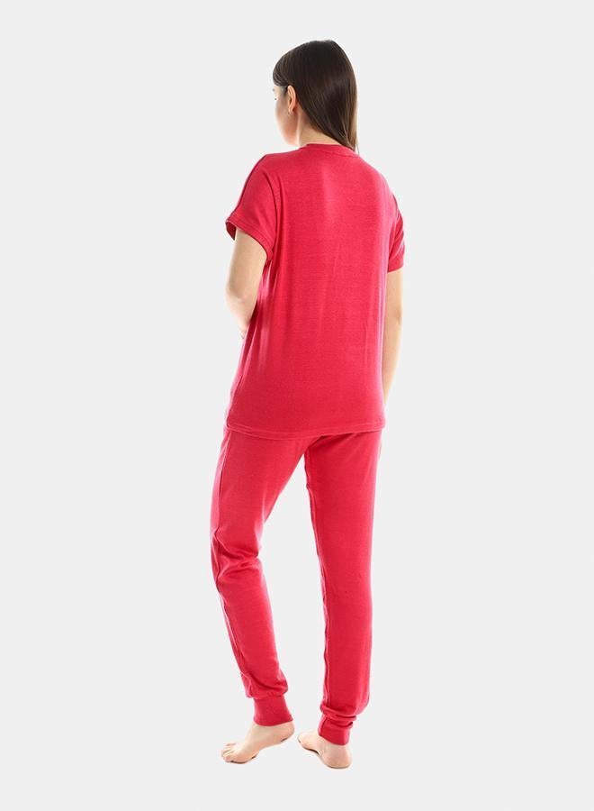kady Plain Comfy Slip On Pajama Set womenfushia 2XL - Image 3