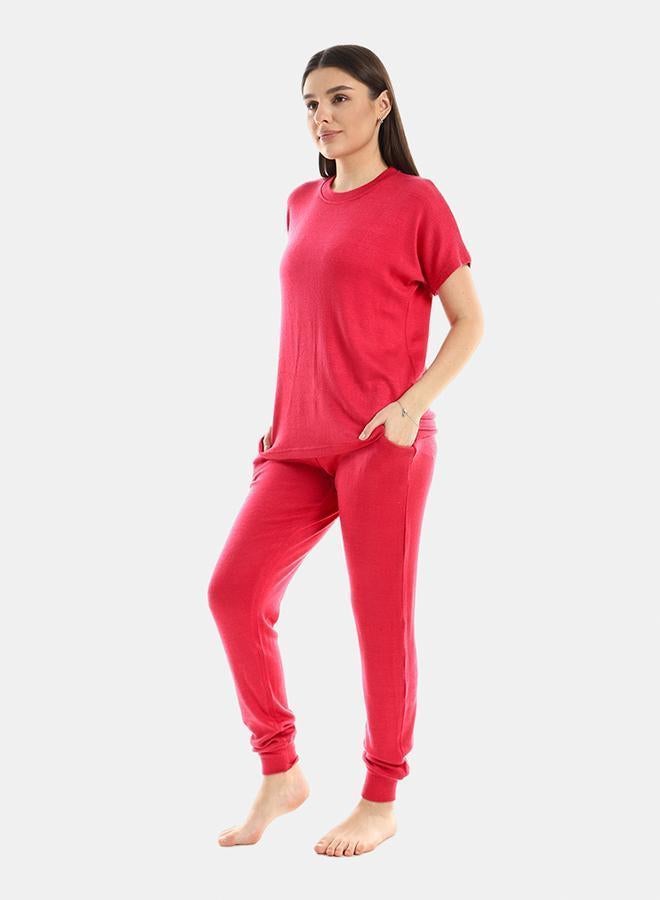 kady Plain Comfy Slip On Pajama Set womenfushia 2XL - Image 2