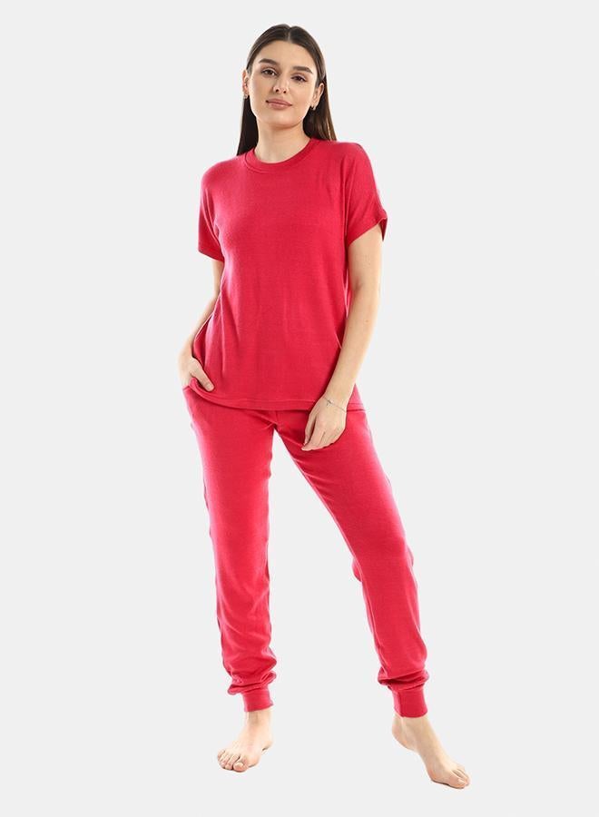 kady Plain Comfy Slip On Pajama Set womenfushia 2XL - Image 1