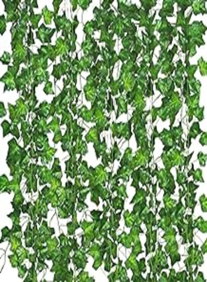 12 Pack Fake Vines for Room Decor Artificial Ivy Garland with Clip Green Flowers Hanging Plants Faux Greenery Leaves Bedroom Aesthetic Decor for Home Garden Wall Wedding