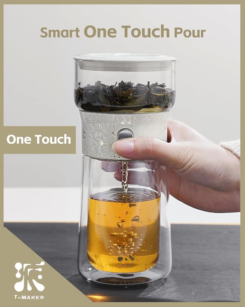Zens Cool Glass Teapot with Infuser, Smart One Touch Tea Maker for Loose Tea Diffusers with Insulated Mug and Portable Tea Kits, Enchanted Teapot Alternatives for Tea Lover Gifts - Image 2