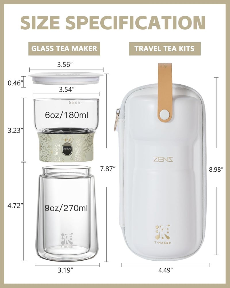 Zens Cool Glass Teapot with Infuser, Smart One Touch Tea Maker for Loose Tea Diffusers with Insulated Mug and Portable Tea Kits, Enchanted Teapot Alternatives for Tea Lover Gifts - Image 5