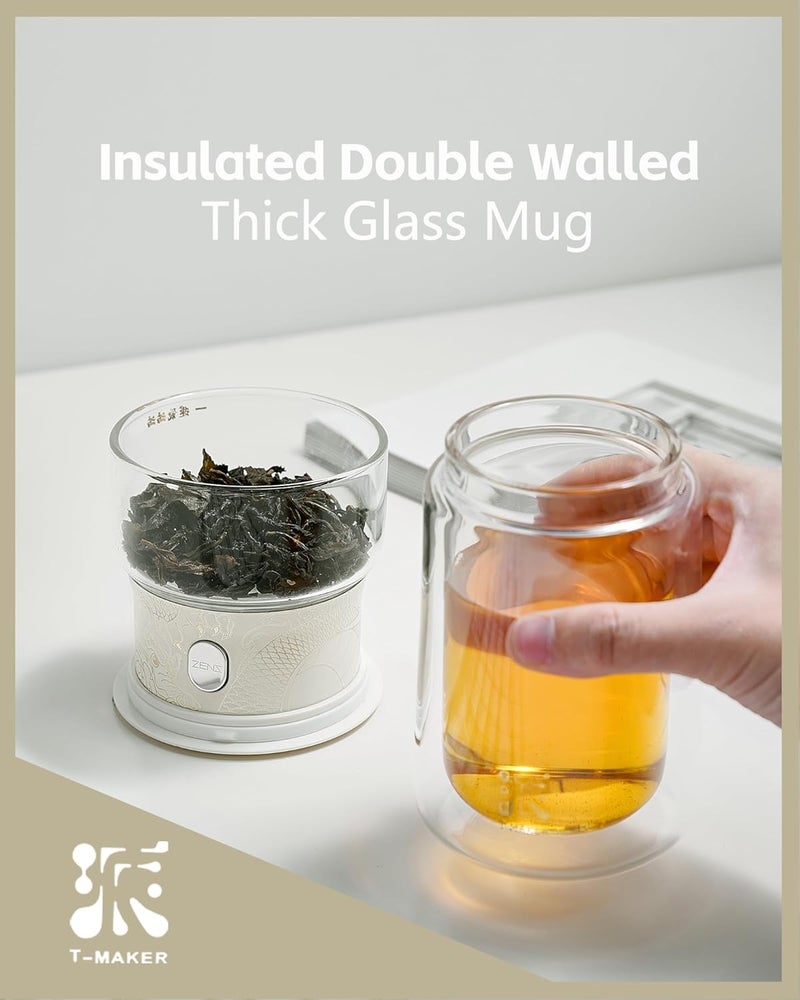 Zens Cool Glass Teapot with Infuser, Smart One Touch Tea Maker for Loose Tea Diffusers with Insulated Mug and Portable Tea Kits, Enchanted Teapot Alternatives for Tea Lover Gifts - Image 4