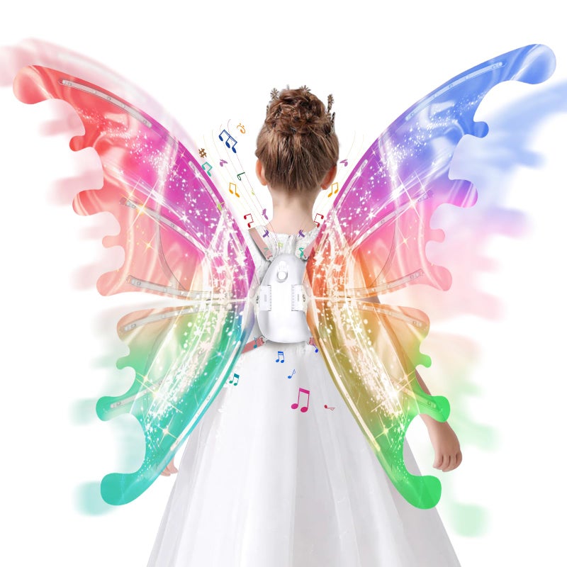 maysida Electric Fairy Wings for Girls Light Up Moving Butterfly Wings with LED Lights and Music Toy for Kids as Halloween Valentine Birthday Christmas Party Costume Princess Cosplay Dress Up Gift - Image 4
