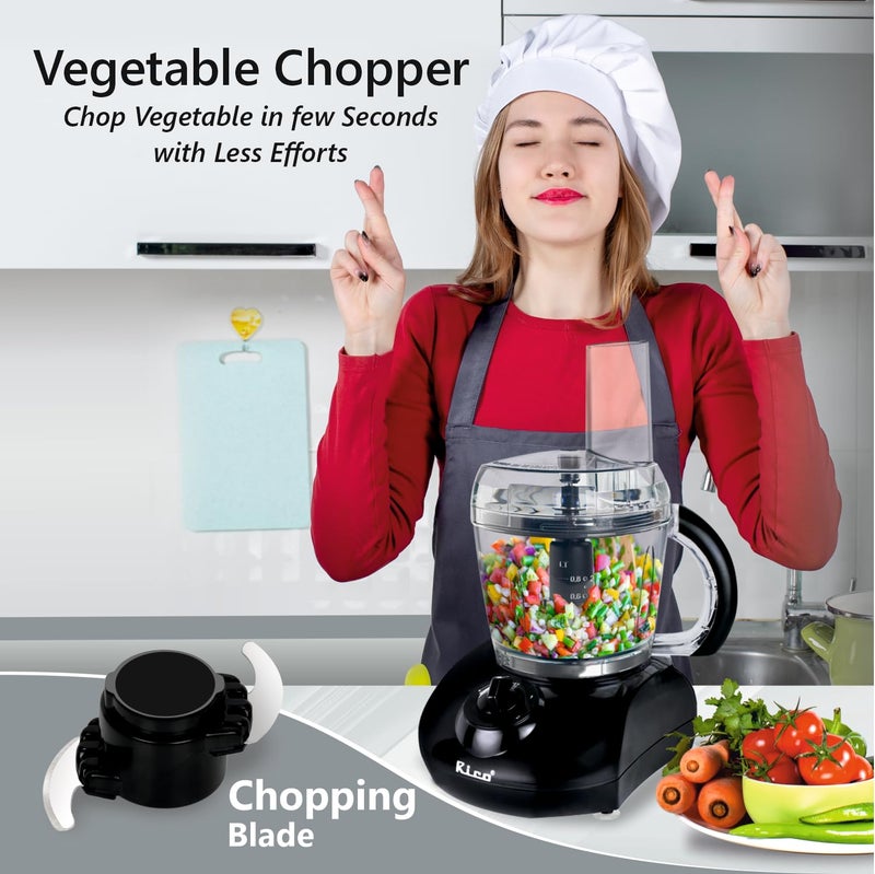 Rico 400 Watts Japanese Technology Mini Food Processor Atta Maker for Kitchen | 1 Year Warranty | Dough Kneader, Chopper, Shredder & Juicer | Black - Image 3
