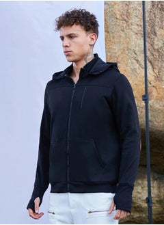 Campus Sutra Men's Jet Black Zip-Front Travel Hoodie Sweatshirt  - Image 3