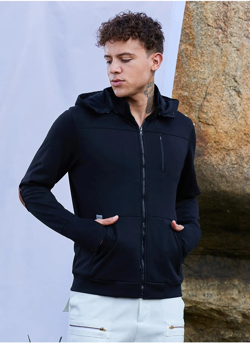 كامبوس سوترا Men's Jet Black Zip-Front Travel Hoodie Sweatshirt
