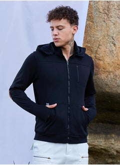 Campus Sutra Men's Jet Black Zip-Front Travel Hoodie Sweatshirt  - Image 2