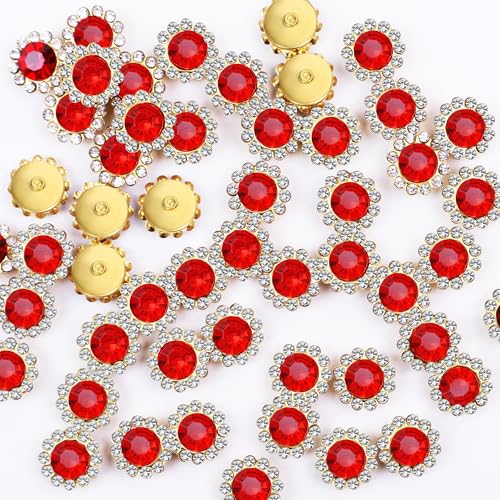 Jyukan 50Pcs Rhinestone Buttons Embellishments Sew On Crystal Rhinestones Flatback Beads Buttons with Diamond,Red - Image 1