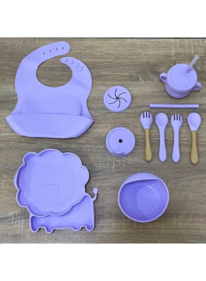 شيكو مجموعة إطعام الطفل المتكاملة من Chicco - عدد 11 قطعة - بتصميم الأسد من السيليكون لتدريب الأطفال على الأكل - Image 2