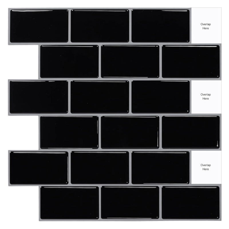 10Sheets Peel and Stick Subway Tile Stickers Self Adhesive Wall Tiles Stick on Tile Splashback for Kitchen  Bathroom Black