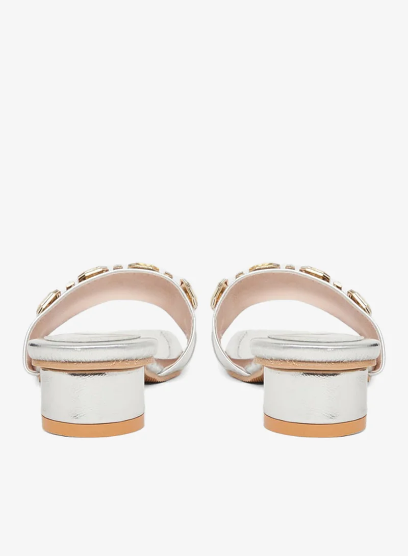 Take Two  Women Silver Embellished Black Heel Sandals for Women | Best Price UAE