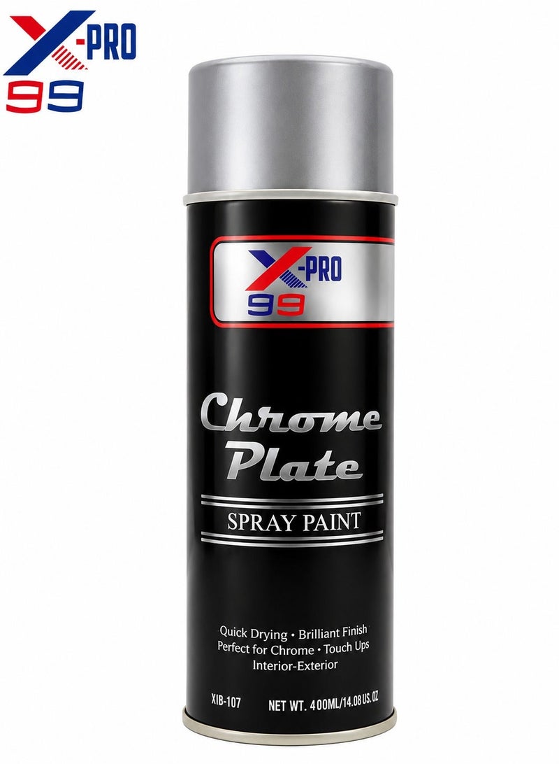 X-PRO 99 Chrome Plate Spray Paint 400ml Quick Dry Metallic Chrome Finish Aerosol for Metal Wood Plastic Automotive Parts Bicycle Furniture DIY Restoration Decorative Coating Indoor & Outdoor Surface Protection. - Image 1