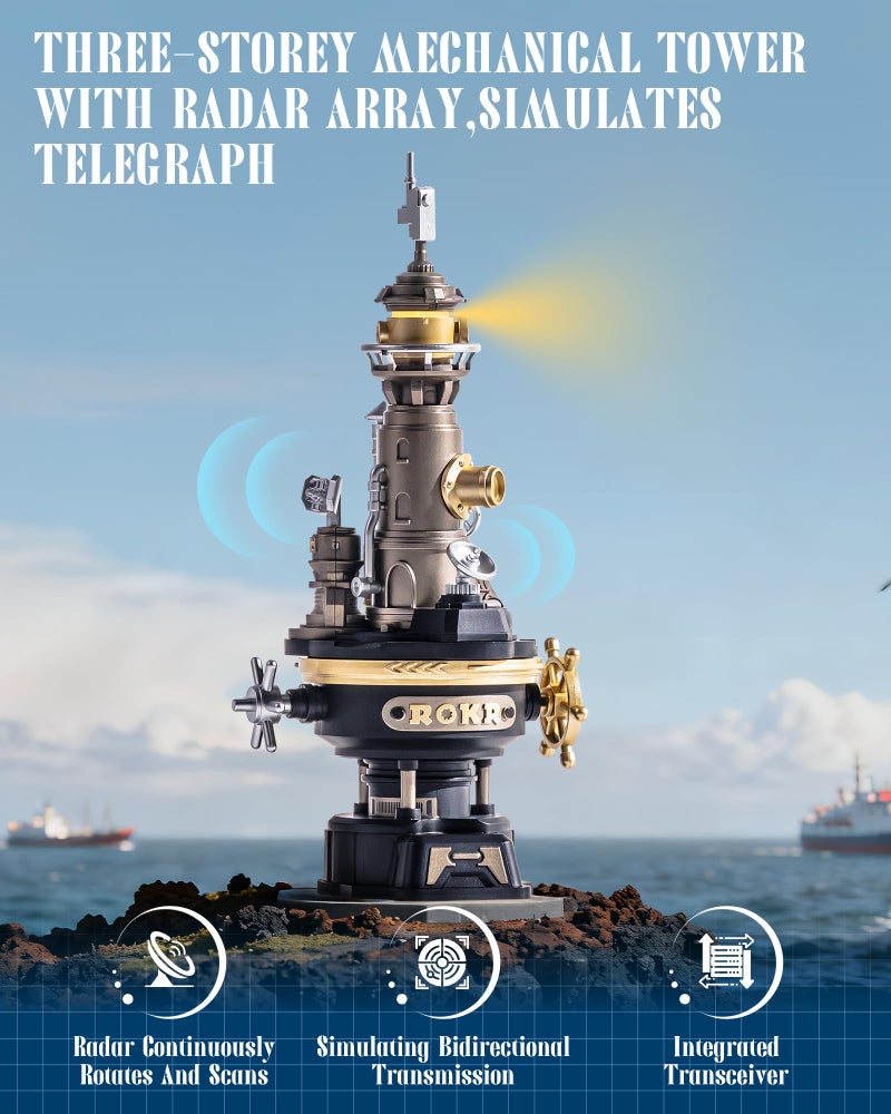 ROKR Navi Lighthouse Mechanical 3D Puzzle, Lighted DIY Building Set for Adults, Building Kits, Desk Decor & Birthday Gifts, Connectable to Mechmix Series - Image 3
