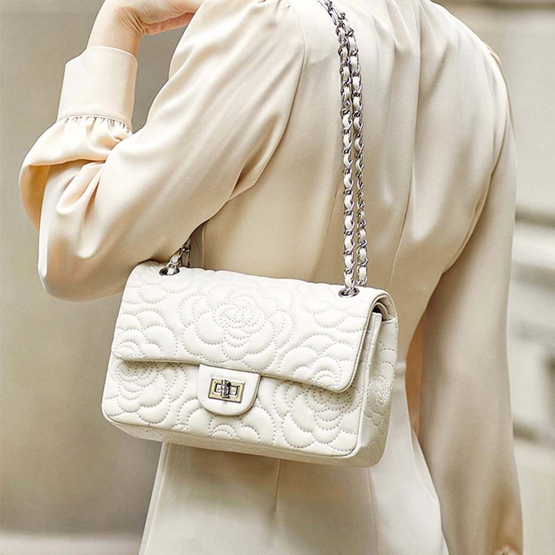Camellia Genuine Leather High-End Chain Bag Small Fragrance Style Shoulder Crossbody Bag Sheepskin Fashion Commuting Women'S Bag - Image 2