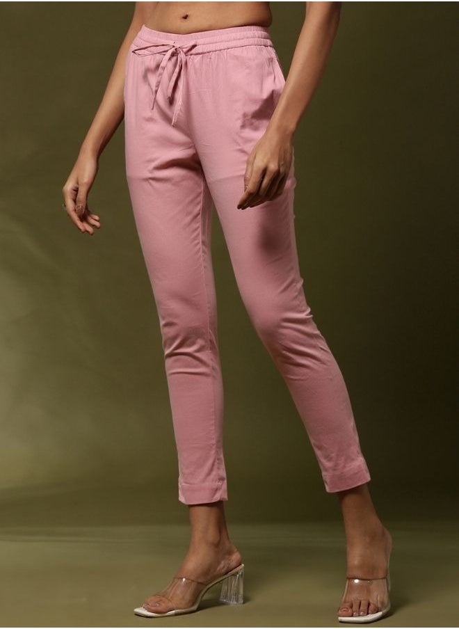 Abhishti - Fitted narrow  stretch pants with slits- pink - Image 1