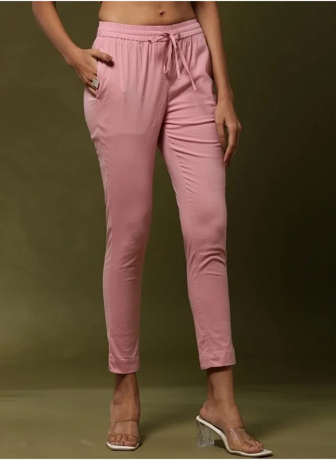 Abhishti Fitted narrow  stretch pants with slits- pink