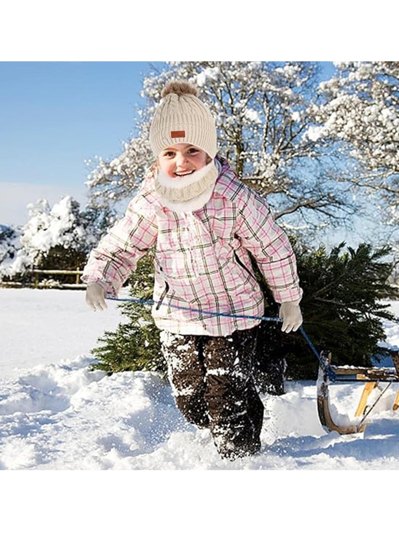 AirYoung Kids Hat Scarf Gloves Set, Kids Winter Beanie Hat Scarf Gloves Set with Knit Thick Warm Fleece Lined for 2-6 Years Old, Beige - Image 2