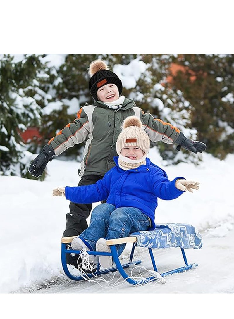 AirYoung Kids Hat Scarf Gloves Set, Kids Winter Beanie Hat Scarf Gloves Set with Knit Thick Warm Fleece Lined for 2-6 Years Old, Beige - Image 4