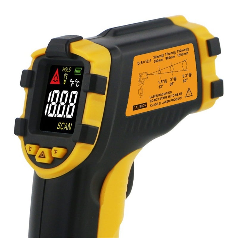 Non-contact Infrared Thermometer: Black & Orange, High Accuracy, Data Hold Function - Switchable Temperature Units IR Thermometer for Measuring Hot Hazardous Hard-to-reach Object Surfaces - Image 4