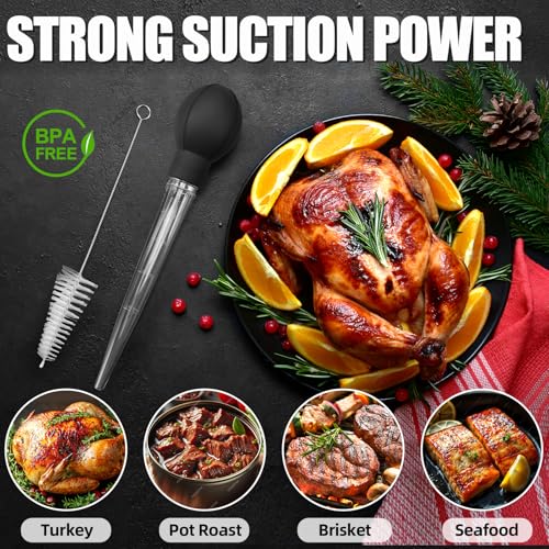 OLESBUR Premium Turkey Basters for Cooking – Baster Syringe for Hot Liquids – Meat and Food Injector – Essential Thanksgiving Cooking Tool – Turkey Baster Large with Cleaning Brush(Black) - Image 5