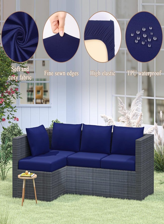 U'Artlines 8Pcs Stretch Patio Cushion Covers Replacement, Waterproof Elastic Outdoor Cushion Covers Washable Sofa Cushion Covers Slipcovers for Outdoor Furniture Backyard (Blue, Cover Only) - Image 4