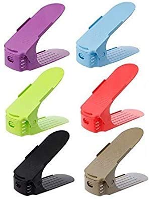 Mantavya Plastic Adjustable Shoe Sandals Footwear Organiser Holder Rack Stand MultiColor Pack of 6 - Image 1
